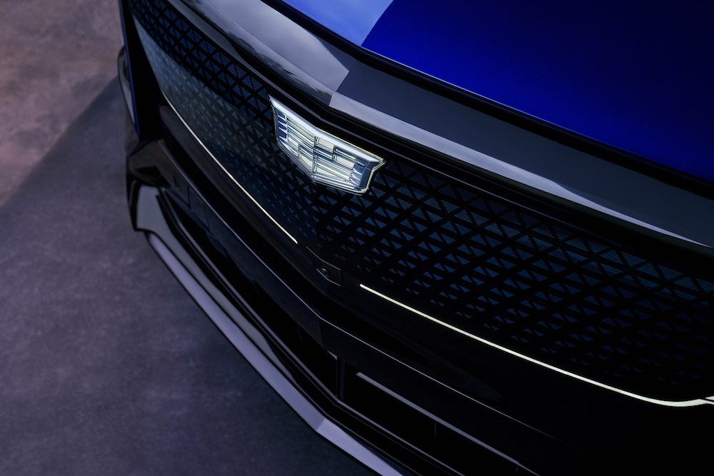 Close-up view of the front grille on the 2026 Cadillac LYRIQ V